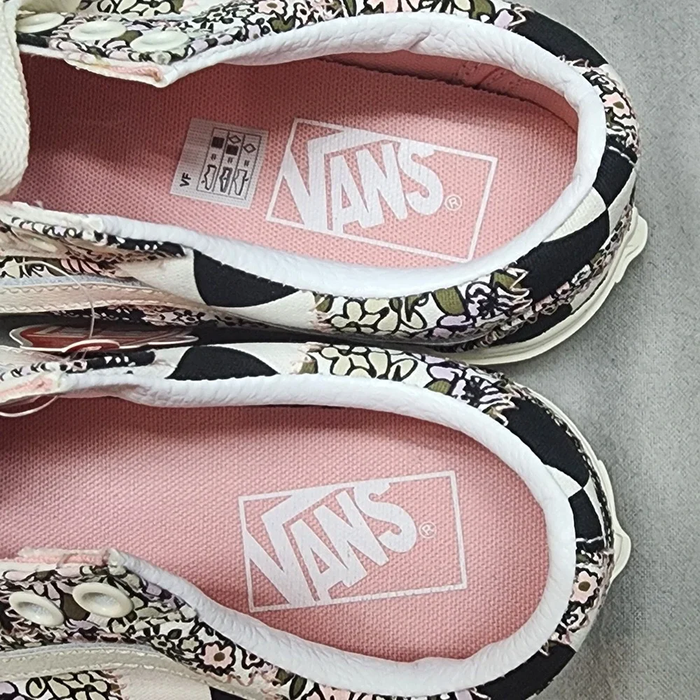 Vans Old Skool Floral Patchwork Checkerboard Sneakers‎ W 5 M 3.5 Black Pink NEW